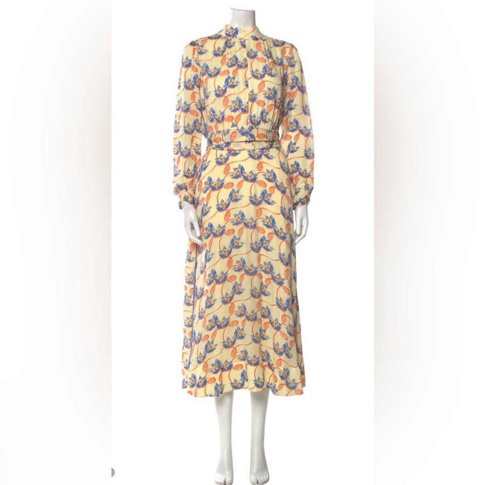 ME+EM midi dress pale yellow with orange and lilac